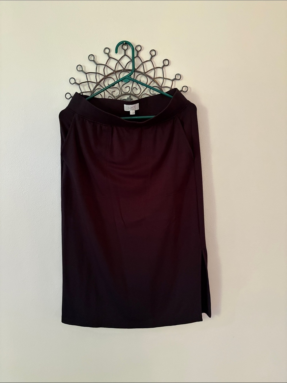 LOFT Black Midi Skirt with Side Slit